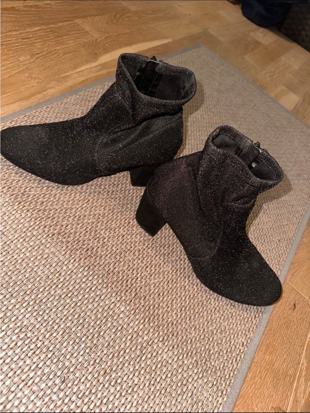 Majestic Black Sparkle Ankle Boots with Block Heel